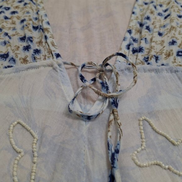 Boho Peasant Dress Beachy Ruffles Size L Beaded Empire Waist ¾ Riffled Sleeves - Picture 7 of 12